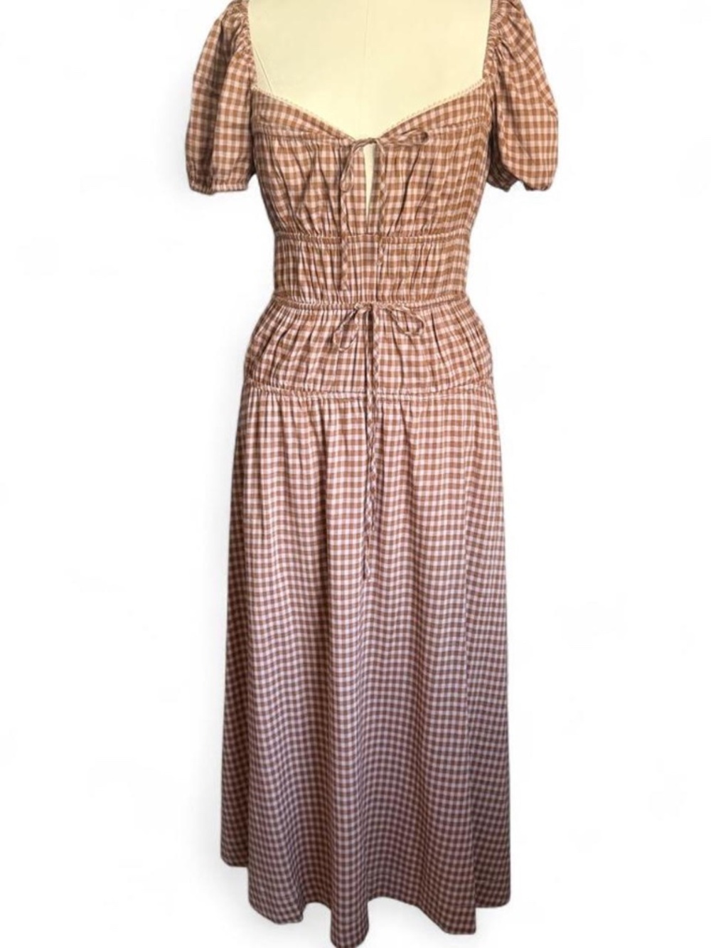 NWT Reformation Rhett Midi Dress in Audrie Check Brown  (sz 6)
